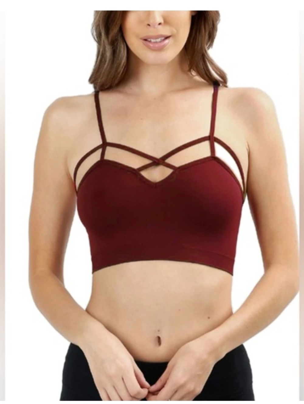 Zenana Strappy Cropped Bralette - Deep Wine Burgundy